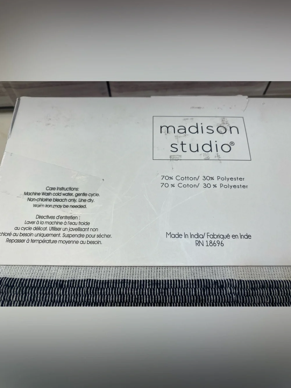 Madison Studio ❤️Stripe Shower Curtain 72”x72” Gray & White NWT